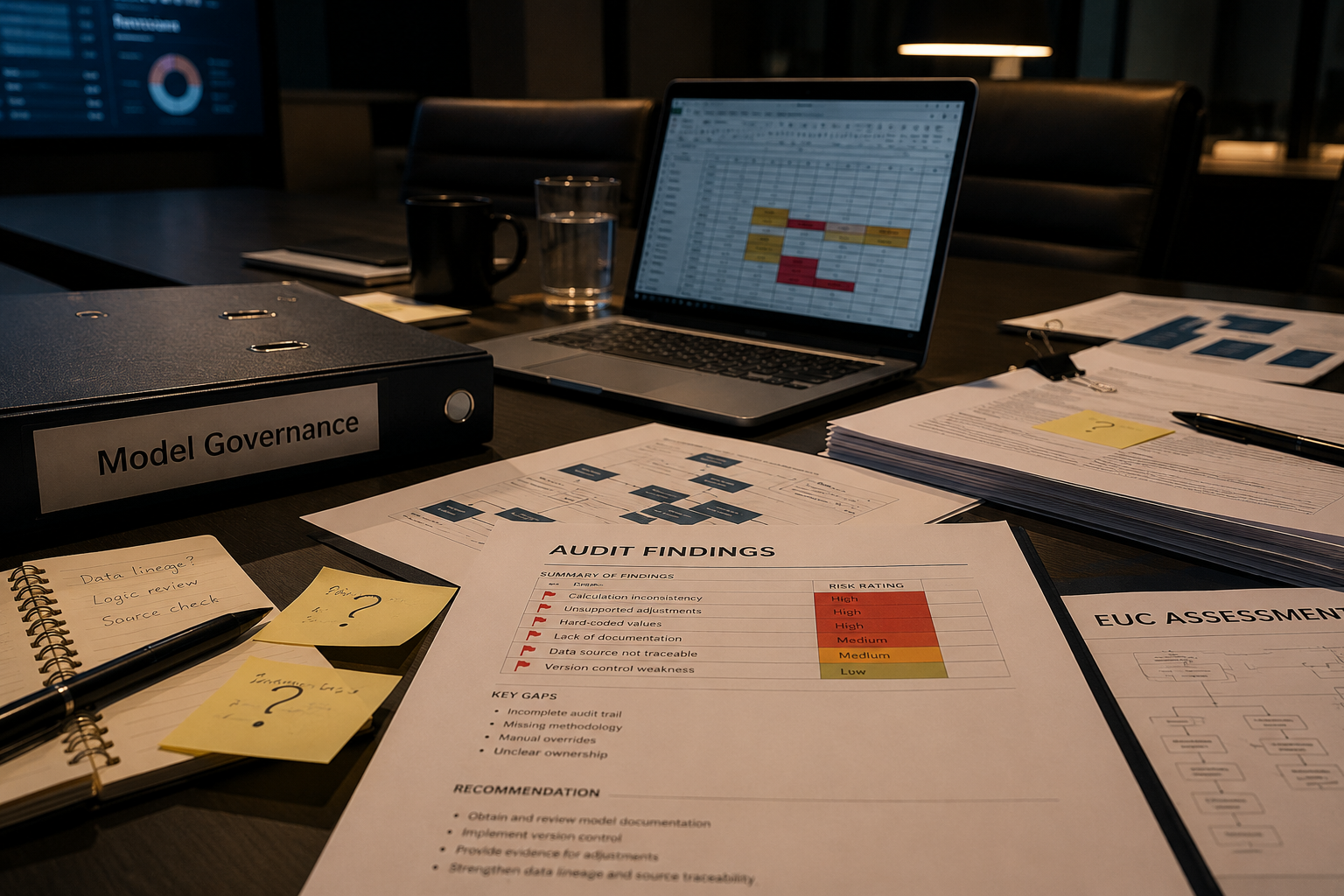 Audit meeting with EUC assessment documents and risk registers